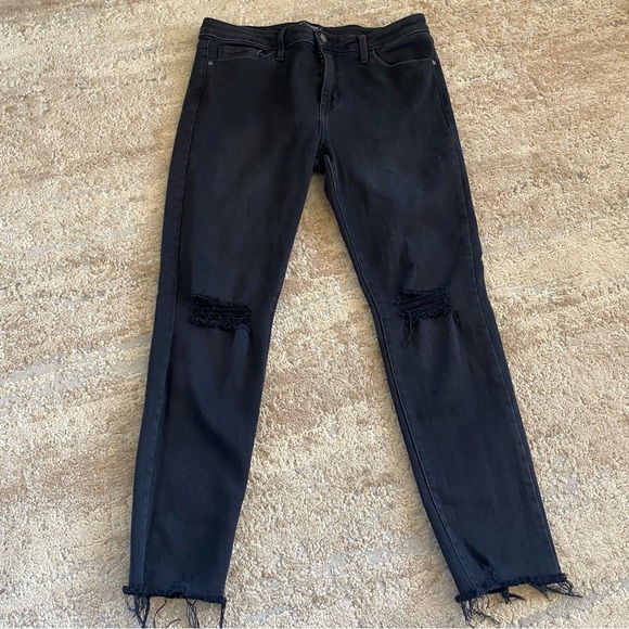 Just Black Denim Skinny Distressed Raw Hem Black Jeans Pants High Rise: 31 - Picture 2 of 12